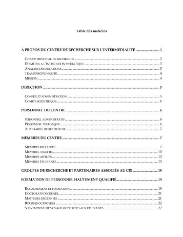 2005-2006 - Centre de recherche sur l'intermédialité - Université de ...