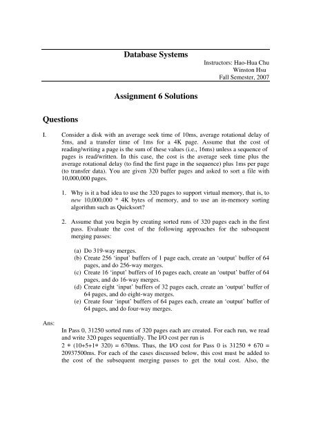 Database Systems Assignment 6 Solutions Questions