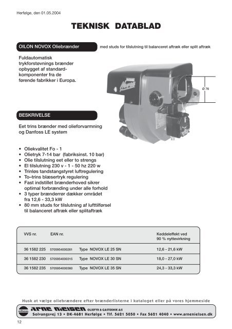 Download produkt katalog - Arne Nielsen Oliefyr & Gasteknik A/S