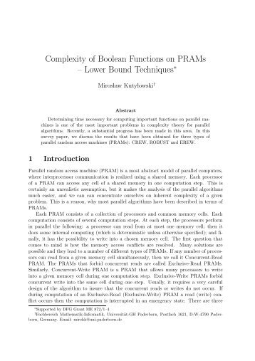 Complexity of Boolean Functions on PRAMs – Lower Bound ...