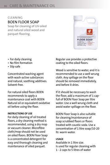 BOeN fLOOR SOAP 86 CARe & MAINTeNANCe OIL