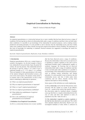 Empirical Generalisation in Marketing - ANZMAC