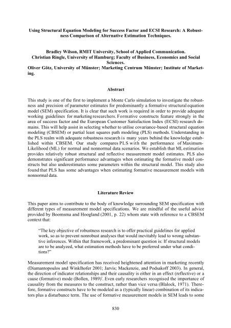 Using Structural Equation Modeling for Success Factor ... - ANZMAC