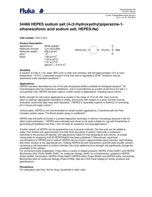 Hepes Sodium Salt 54466 Data Sheet