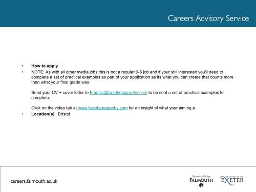 What Next? - Careers Advisory Service - University College Falmouth
