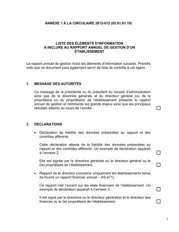 ANNEXE 1 À LA CIRCULAIRE 2012-012 (03.01.61.19) LISTE DES ...