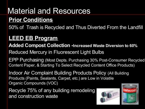 LEED for Existing Building Presentation (pdf) - Sustainability at UC