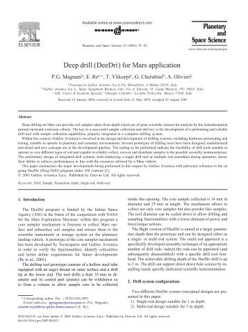 Deep drill (DeeDri) for Mars application