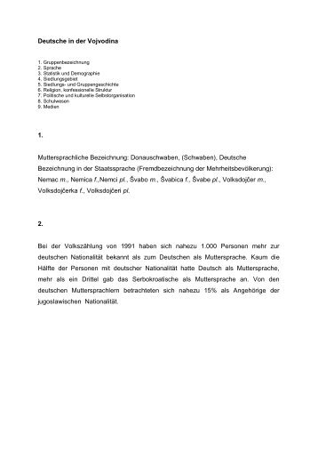Deutsche in der Vojvodina 1. Muttersprachliche Bezeichnung ...
