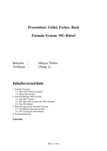 Proseminar: Gödel, Escher, Bach Formale System: MU-Rätsel