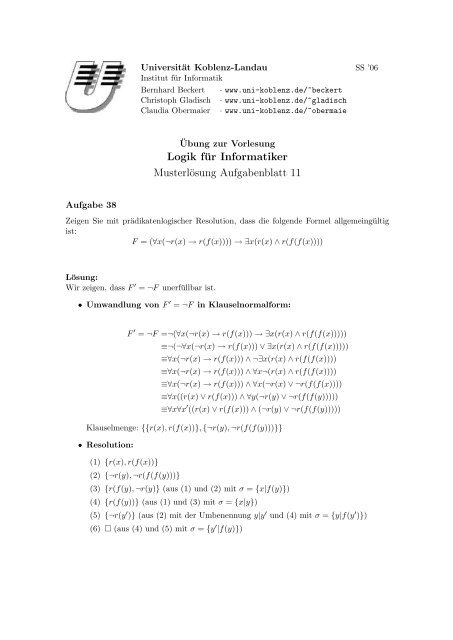 Lösung zum 11. Übungsblatt