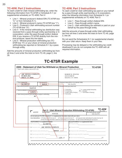 2009 Individual Income Tax TC-40 Forms & Instructions