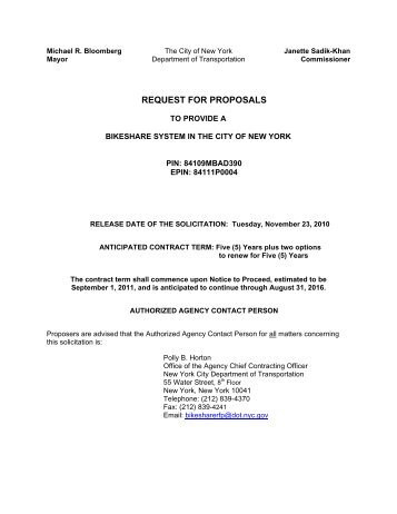 Revenue Contract to Provide a Bikeshare System in the ... - NYC.gov