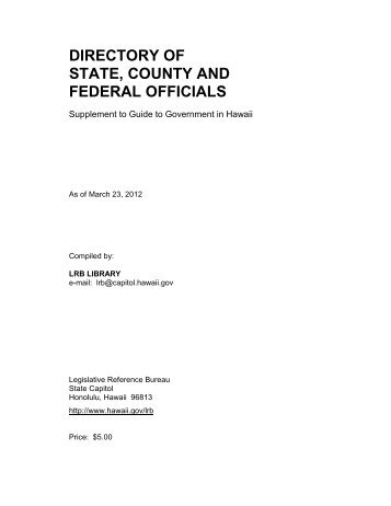 Directory of state, county and federal officials - Hawaii - Legislative ...
