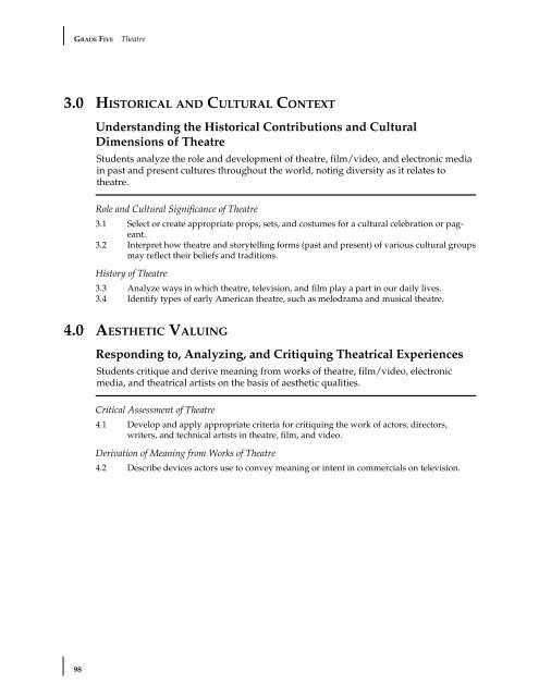 Visual and Performing Arts Content Standards - California ...