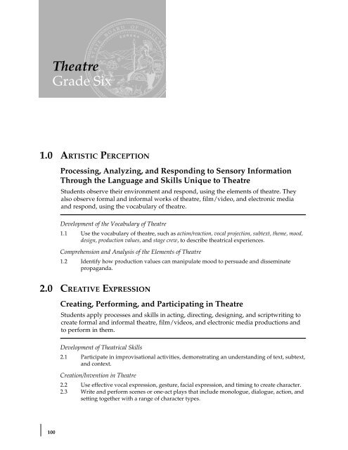 Visual and Performing Arts Content Standards - California ...