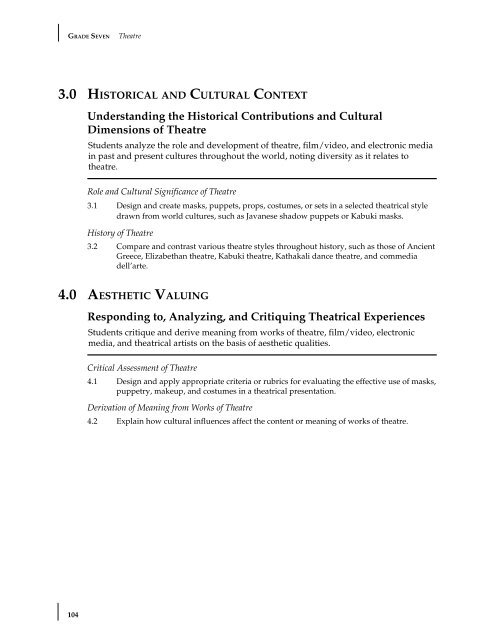 Visual and Performing Arts Content Standards - California ...