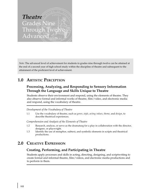 Visual and Performing Arts Content Standards - California ...