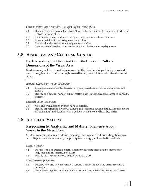 Visual and Performing Arts Content Standards - California ...