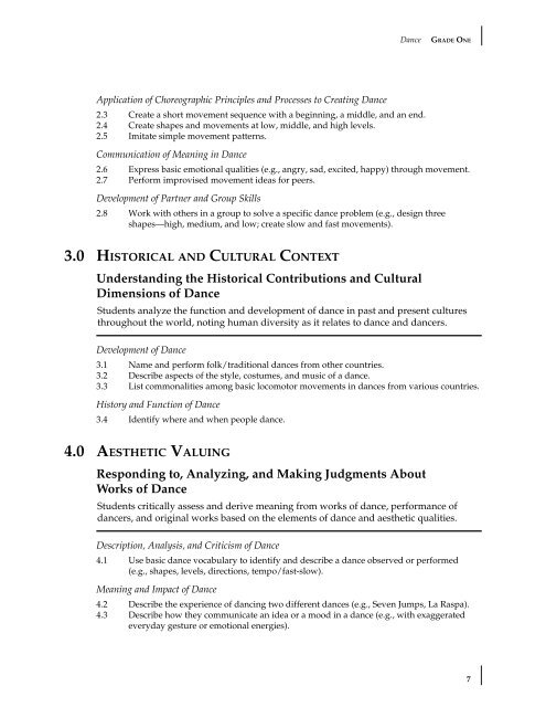 Visual and Performing Arts Content Standards - California ...