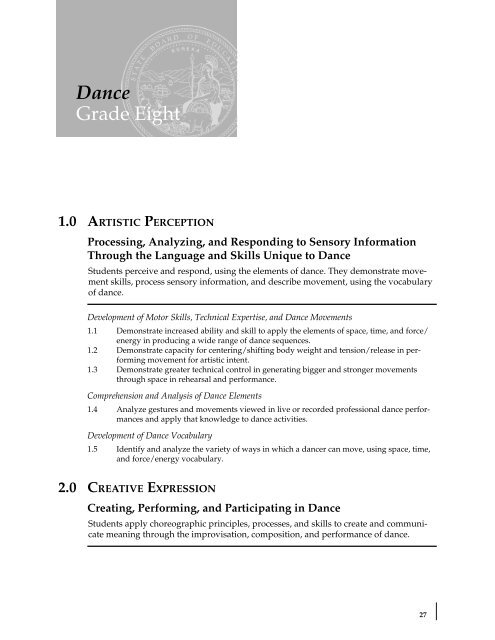 Visual and Performing Arts Content Standards - California ...