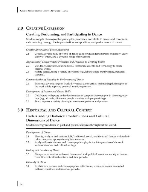 Visual and Performing Arts Content Standards - California ...