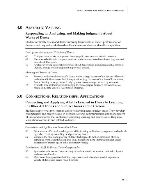 Visual and Performing Arts Content Standards - California ...