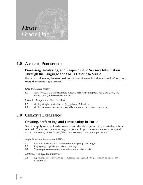 Visual and Performing Arts Content Standards - California ...