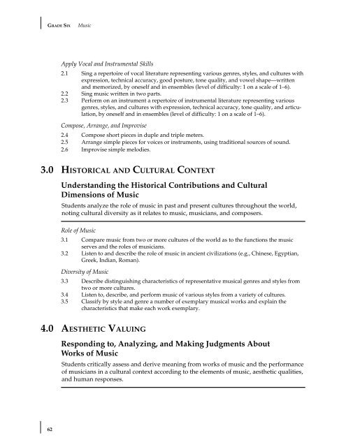 Visual and Performing Arts Content Standards - California ...