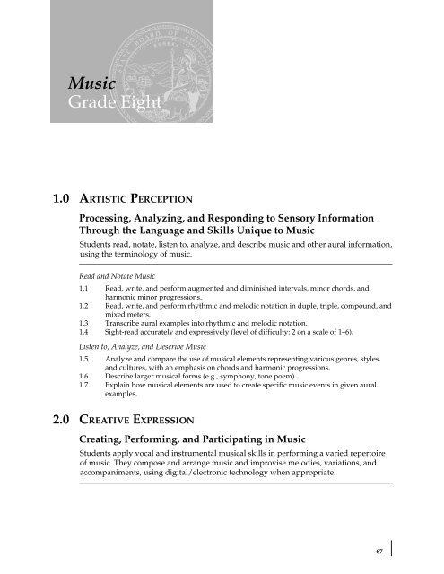 Visual and Performing Arts Content Standards - California ...