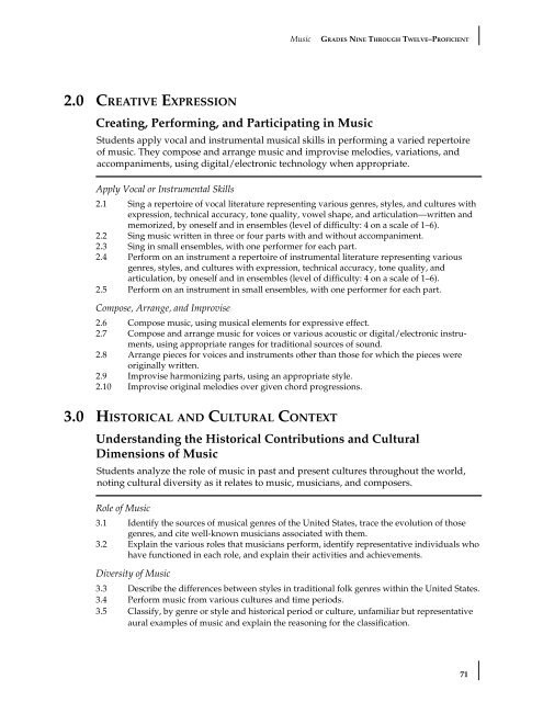 Visual and Performing Arts Content Standards - California ...