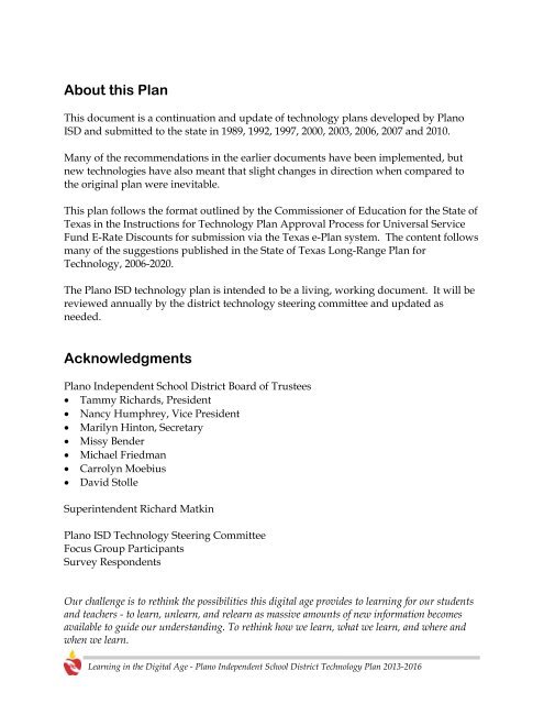 Plano ISD 2013 ? 2016 Technology Plan - Amazon Web Services