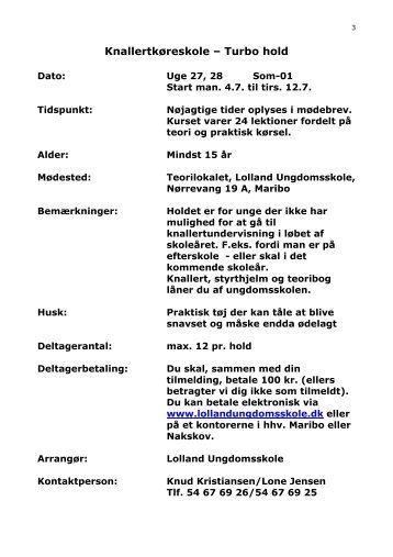 Knallertkøreskole – Turbo hold - Lolland Ungdomsskole