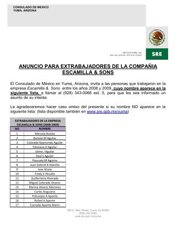 anuncio para extrabajadores de la compañia escamilla & sons