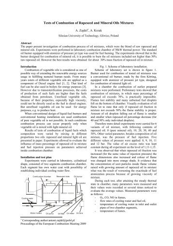 Tests of Combustion of Rapeseed and Mineral Oils Mixtures