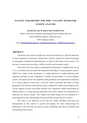 scaling parameters for pfbc cyclone separator system ... - circe