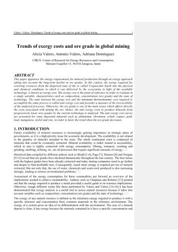 Trends of exergy costs and ore grade in global mining - circe ...