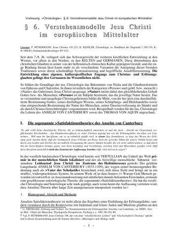 Erlösungslehre Anselms von Canterbury - Theologie-Skripten