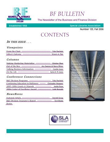 BF BULLETIN - Business & Finance Division - Special Libraries ...