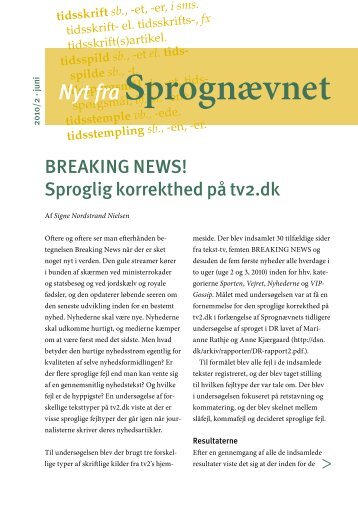 BREAKING NEWS! Sproglig korrekthed på tv2.dk - Dansk Sprognævn
