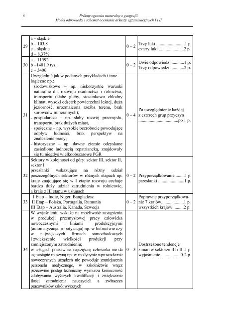 próbny egzamin maturalny z geografii kryteria punktacji zadań