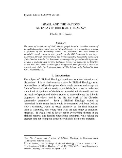 israel and the nations: an essay in biblical theology - Tyndale House