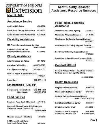 Scott County Disaster Assistance Resource Numbers - University of ...