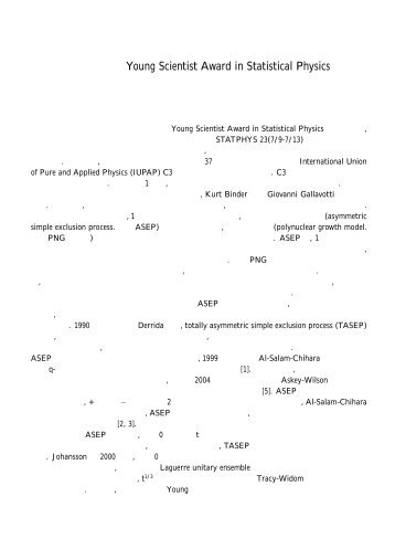 笹本智弘氏 Young Scientist Award in Statistical Physics - 日本数学会