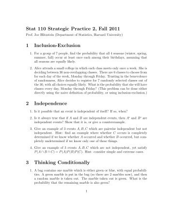 Stat 110 Strategic Practice 2, Fall 2011 1 Inclusion-Exclusion ... - Apple