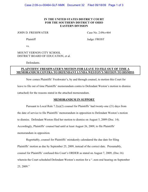 Plaintiff's motion for leave to file a memorandum contra to Defendant ...