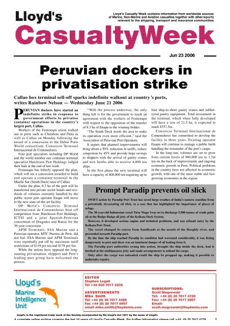 Peruvian dockers in privatisation strike