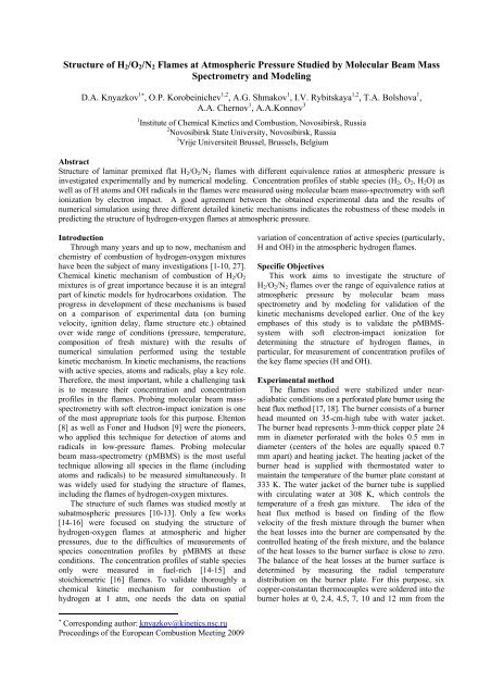 Structure of H2/O2/N2 Flames at Atmospheric Pressure Studied by ...