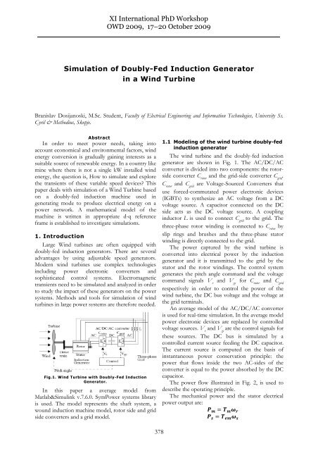 Simulation of Doubly-Fed Induction Generator in a Wind Turbine XI ...