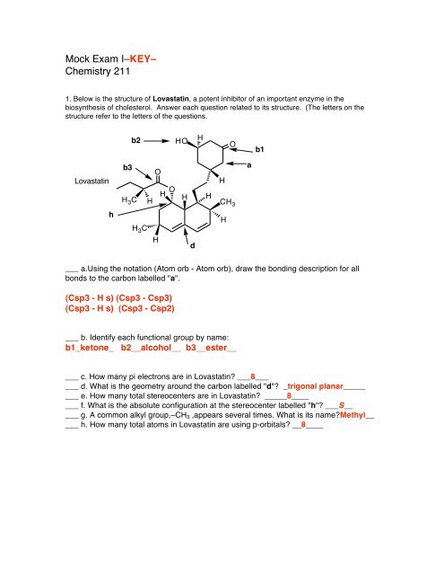 Mock Exam I Key Chemistry 211 Faculty Piercecollege Edu
